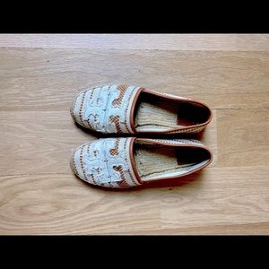 Tory Burch Espadrilles Size 10 Tan & Cream
